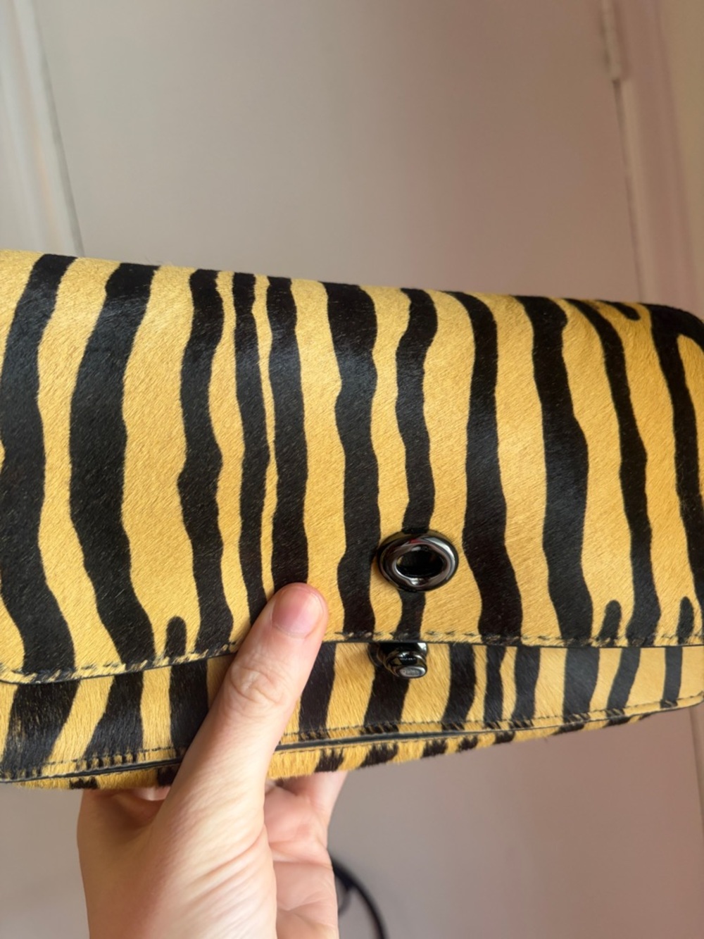 Coach Haircalf Dinky Animal-Print Shoulder Bag in Black and Tan - Picture 6 of 14